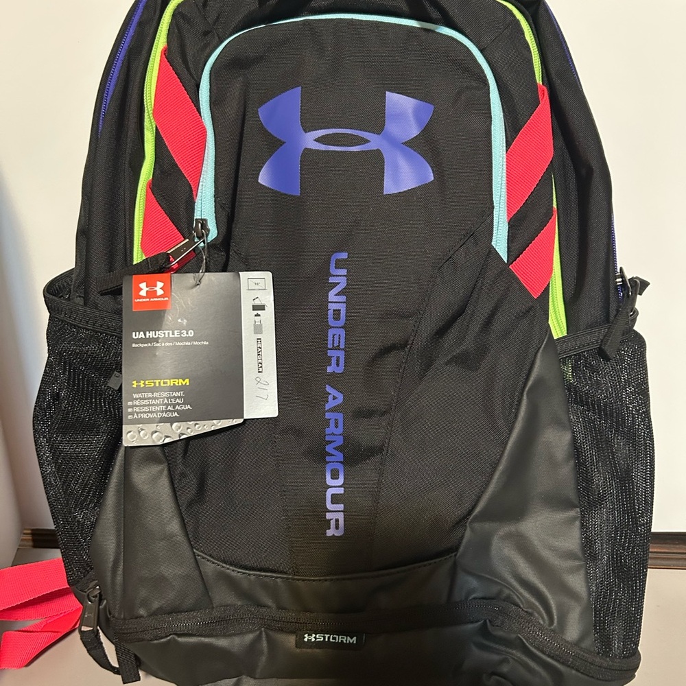Under Armour Black Backpack with Red and Blue Highlights